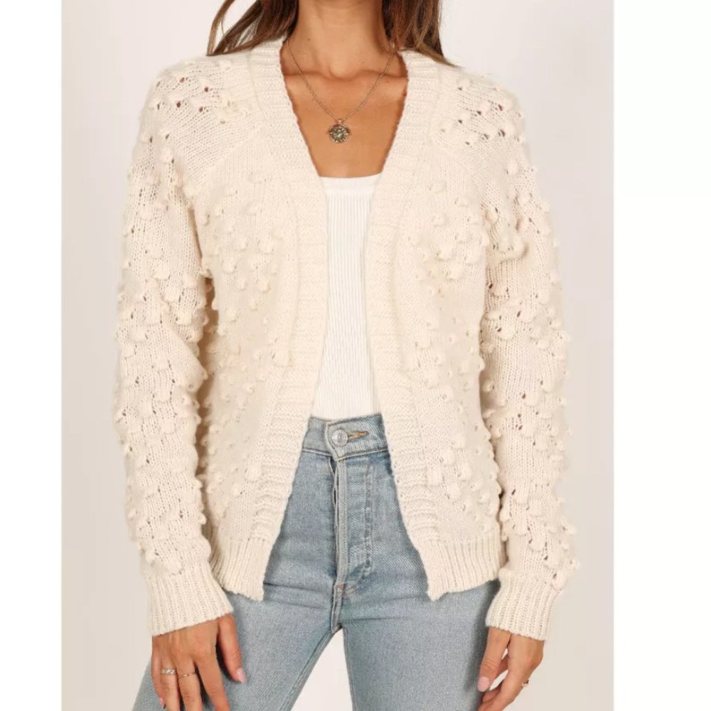 Petal & Pup Heather Textured Heart Knit Cardigan
